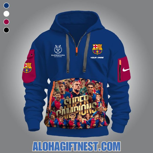 Barcelona Super Champions 2025 Custom Name Quarter Zip Hoodie